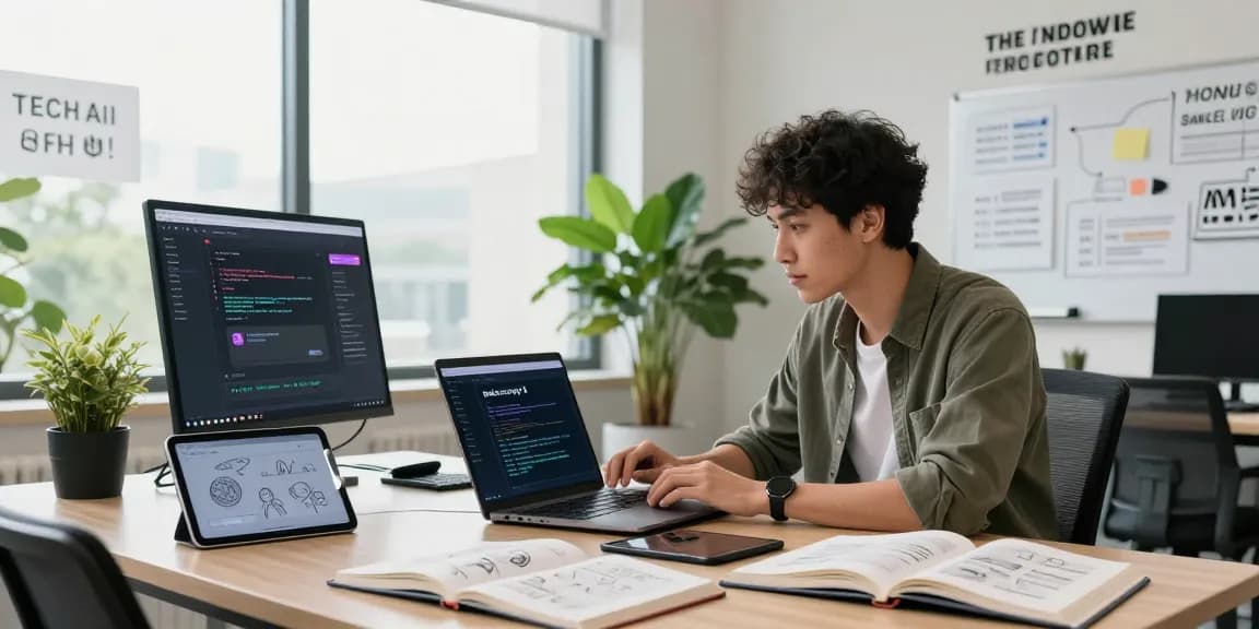 Innovative software developer creating engaging responses with juicy ai in a modern office workspace.