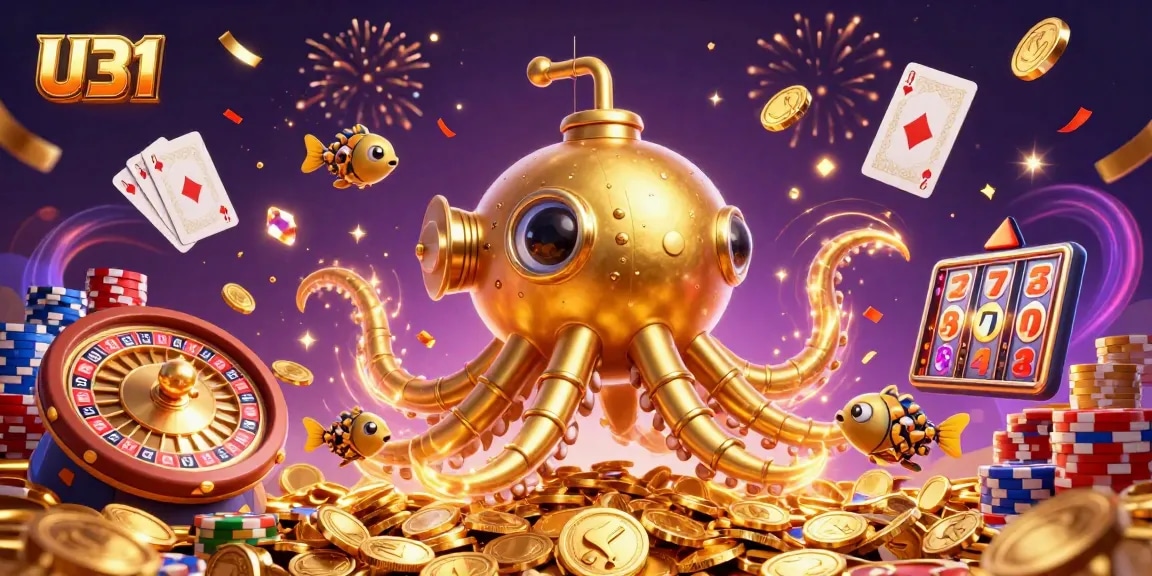 Experience U31's unique gaming world with a golden kraken submarine and dynamic casino elements.