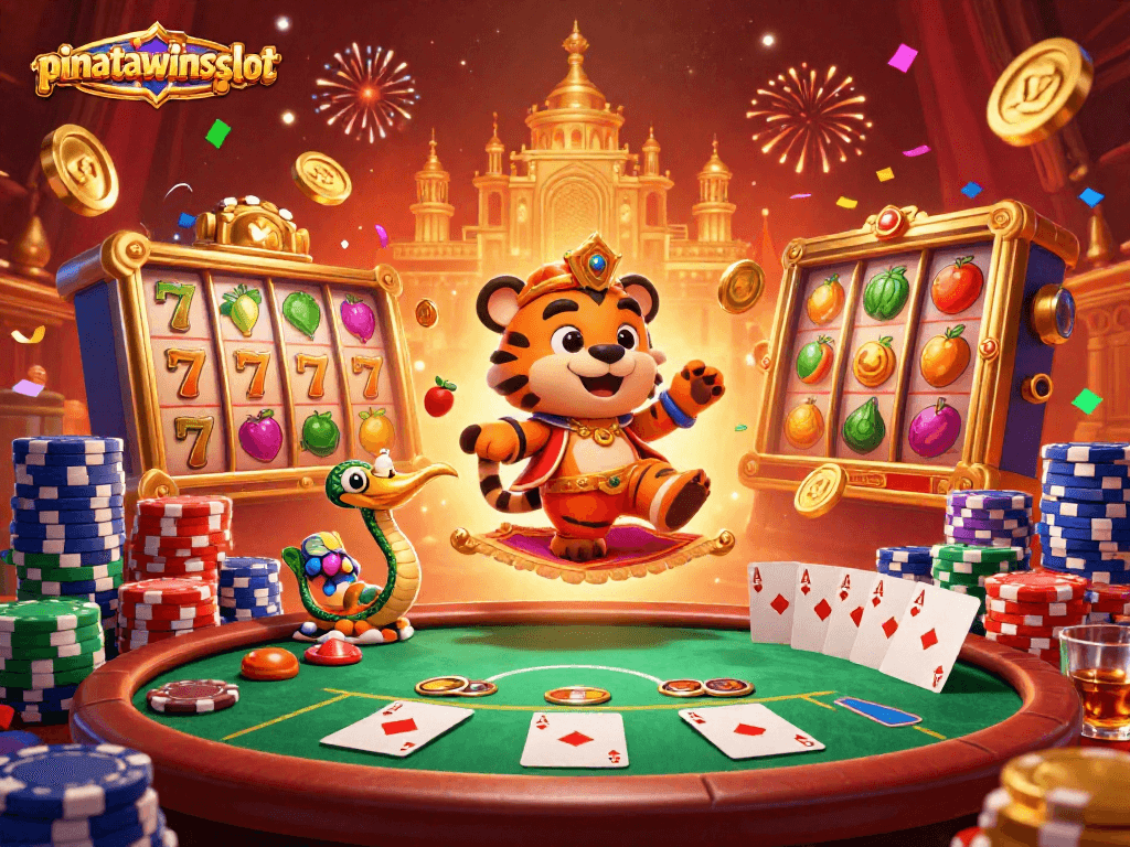 Engage with pinatawinsslot's colorful slot gameplay featuring vibrant reels, lucky symbols, and festive casino elements.