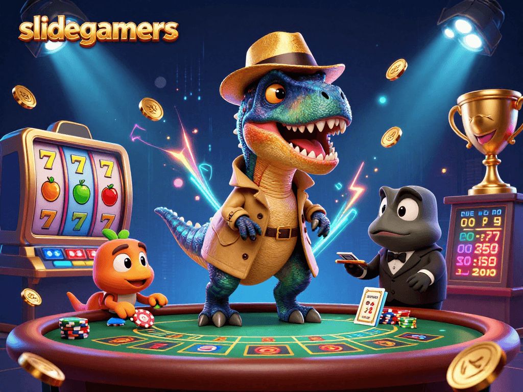 Engage with the thrilling slidegamers experience featuring velociraptors and casino elements in action.