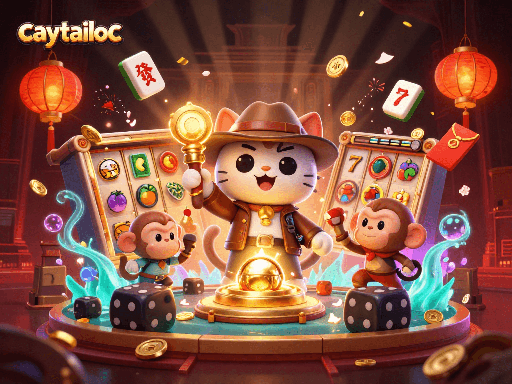 Experience the thrill of caytailoc as the explorer cat finds jackpot treasures in a vibrant casino setting.