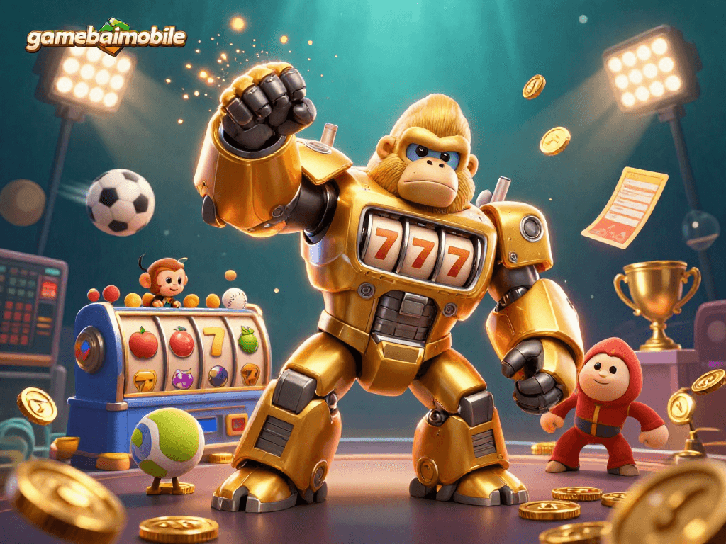 Experience thrilling gameplay at gamebaimobile with our unique golden gorilla mech slot adventure!