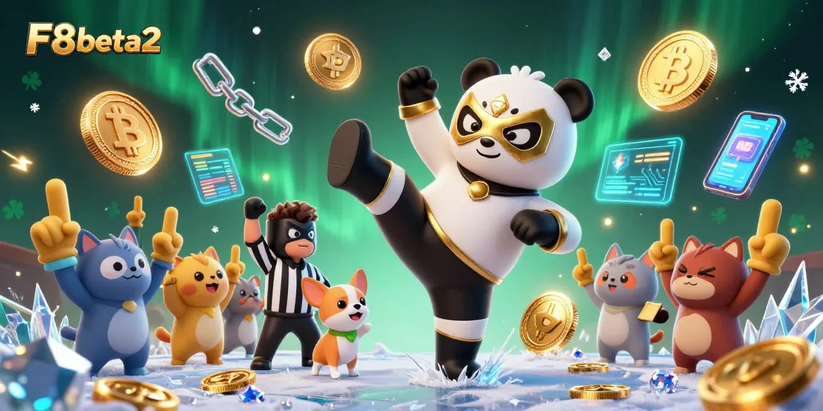 Enjoy thrilling gameplay with F8beta2 in this vibrant 3D casino scene featuring crypto coins and enthusiastic fans.