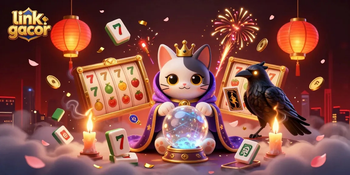 Engage with link slot gacor in this vibrant 3D casino illustration featuring mystic characters and slot gaming elements.