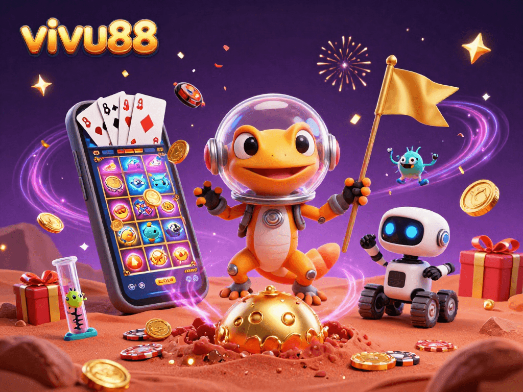 Play exciting games at vivu88 alongside a Martian gecko discovering a golden casino.