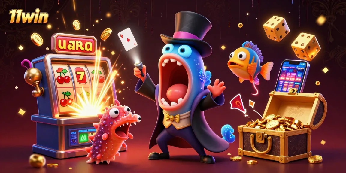 Experience thrilling 11win action in this vibrant underwater casino illustration.
