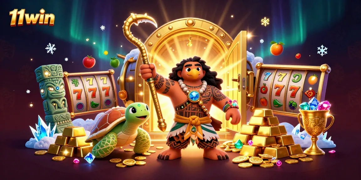 Experience thrilling gameplay with 11win's vibrant, dynamic slots scene featuring rich symbols and treasures.