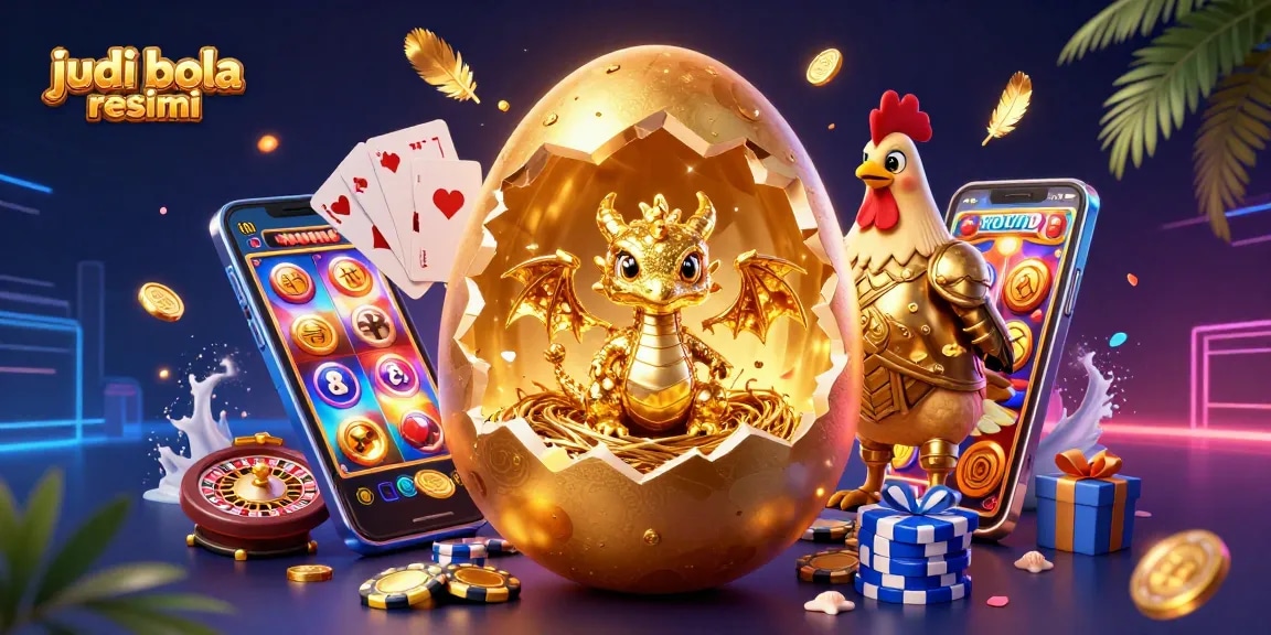 Engage with judi bola resmi's thrilling scene featuring a golden dragon and poker elements.