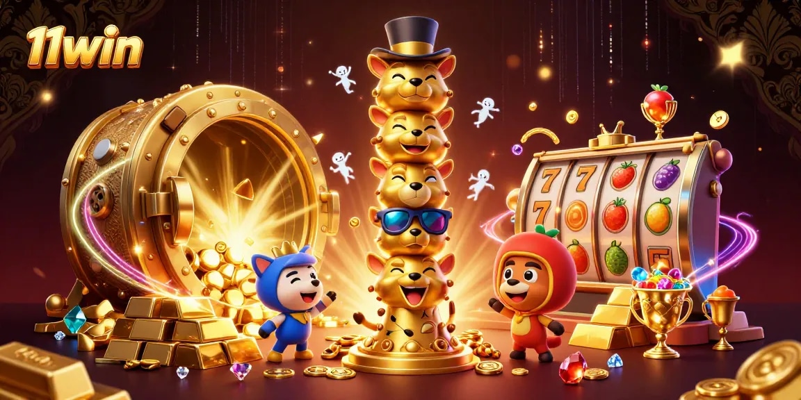 Unlock the excitement of 11win with vibrant slot reels and a dynamic casino totem scene.