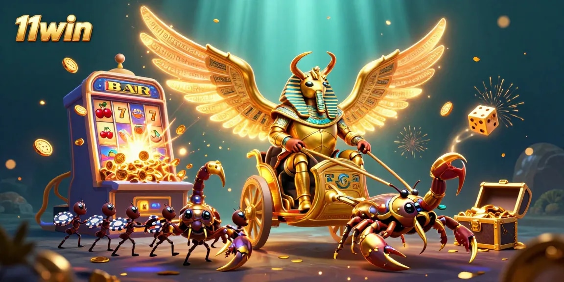 Experience the excitement of 11win with vibrant casino elements in this fantastical 3D illustration.