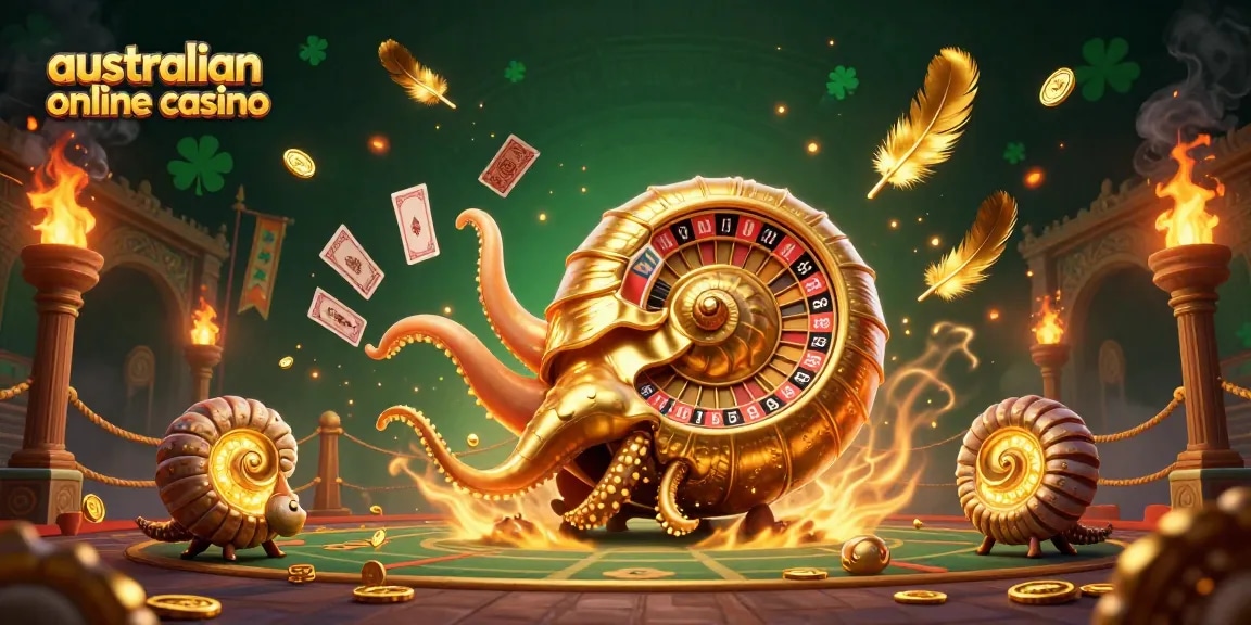 Experience thrilling action at an australian online casino with a giant nautilus and glowing ammonites engaging in gameplay.