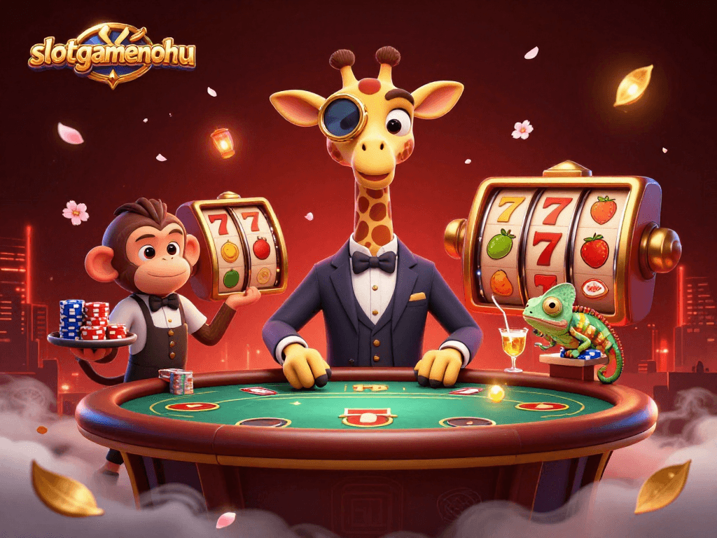 Experience the excitement of winning at slotgamenohu with vibrant 3D characters and gold-themed elements.