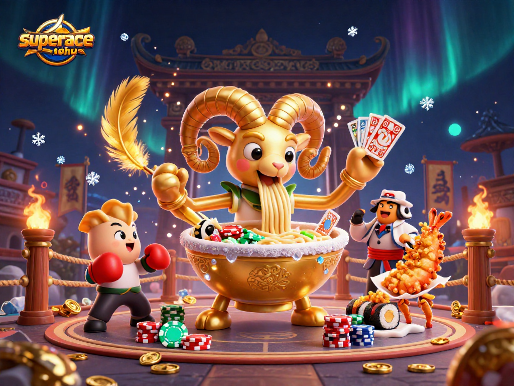 Engage with superace-nohu's thrilling dynamics featuring lively characters and rich casino elements in this vibrant illustration.