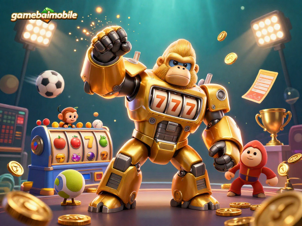 Experience thrilling gameplay at gamebaimobile with our unique golden gorilla mech slot adventure!
