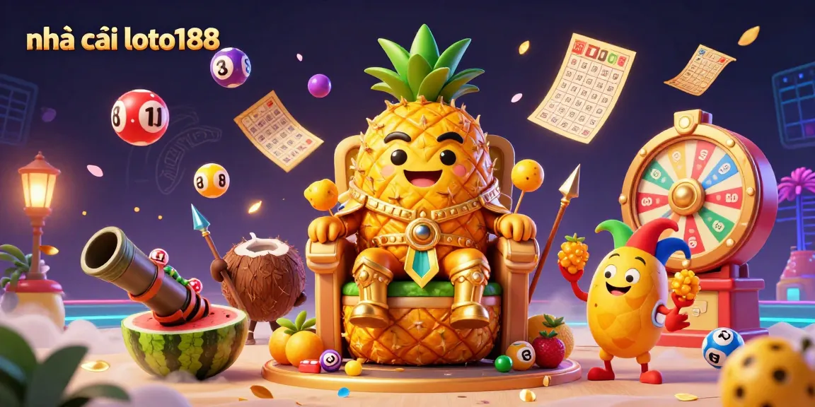 Engage in the thrilling world of nhà cái loto188 with a vibrant beach casino featuring a pineapple king and dynamic lottery elements.