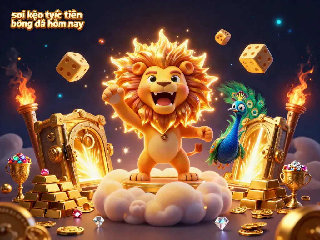 Soi kèo trực tuyến bóng đá hôm nay illustrated with dynamic gaming elements and golden treasures.