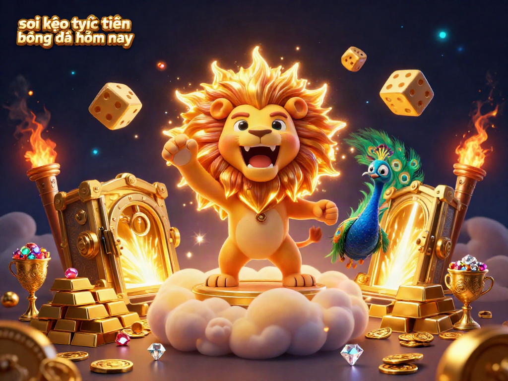 Soi kèo trực tuyến bóng đá hôm nay illustrated with dynamic gaming elements and golden treasures.