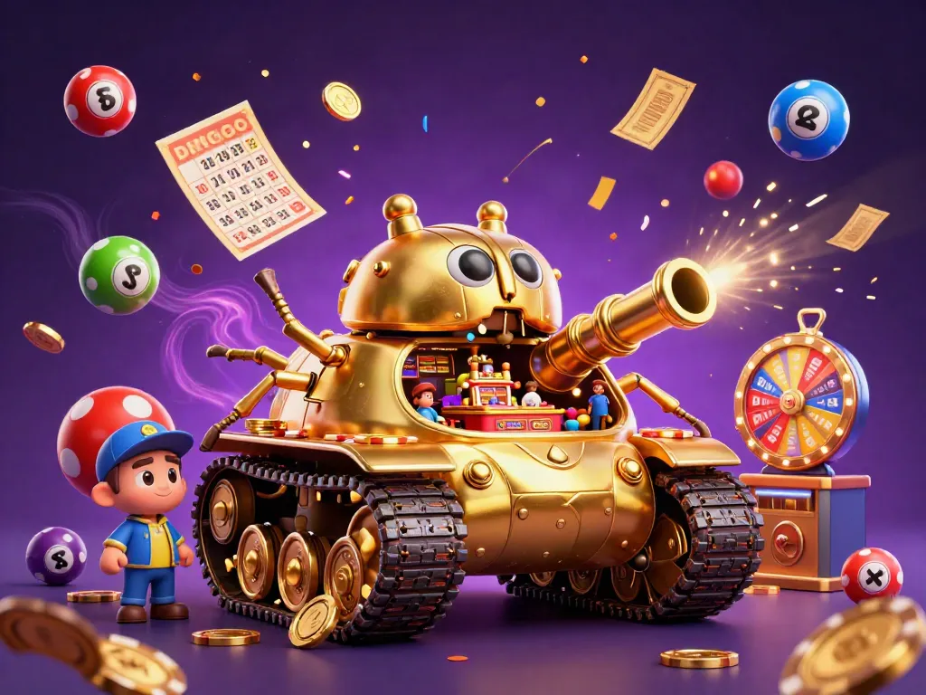 Experience the excitement of Tỷ Lệ Kèo with dynamic lottery balls, golden tickets and a vibrant casino scene.