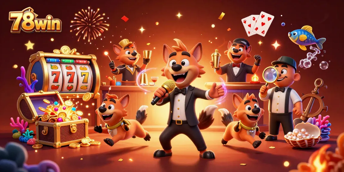 Experience the vibrant 78win casino atmosphere with animated hyenas engaging in thrilling gaming.