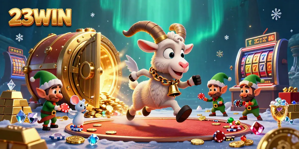 Experience the festive chaos of 23WIN's casino with Krampus, an angel mouse, and gremlins amidst treasures.