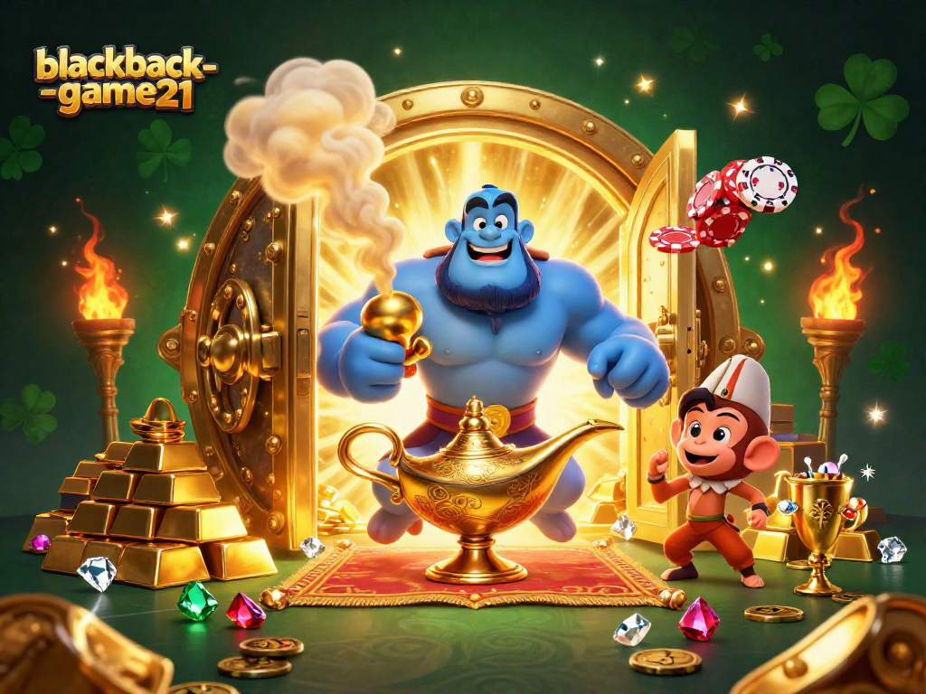 Join the excitement of blackjack-game21 with vibrant casino elements and a dynamic magical setting.