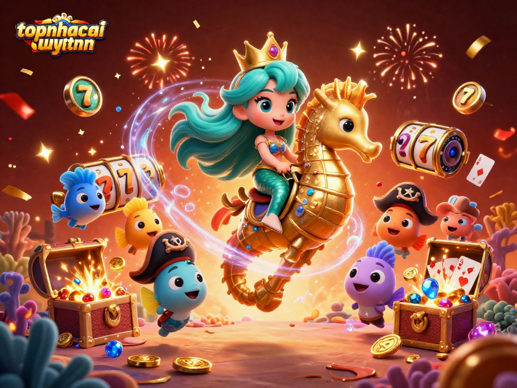 Experience thrilling gameplay in the colorful underwater scene of topnhacaiuytinn casino, rich with slot machines.
