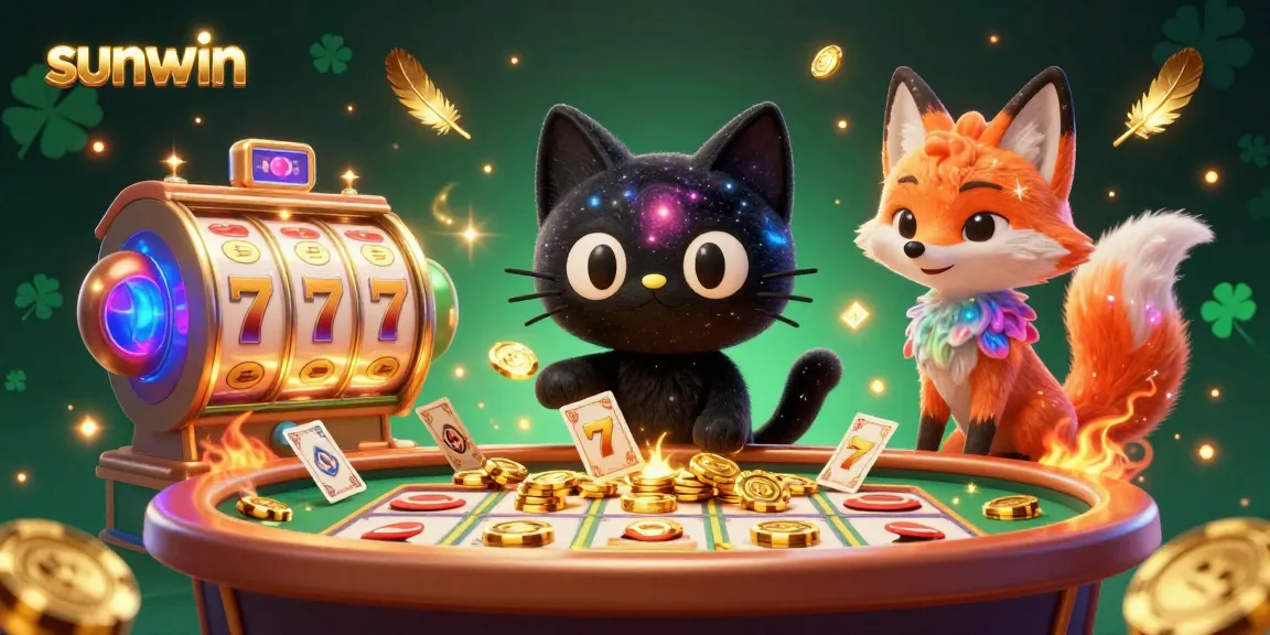 Win big at Sunwin with a captivating cosmic casino filled with colorful elements and golden chips.