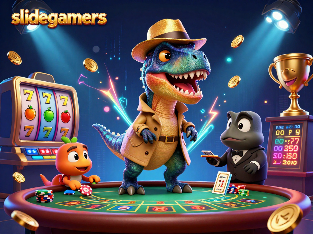 Engage with the thrilling slidegamers experience featuring velociraptors and casino elements in action.