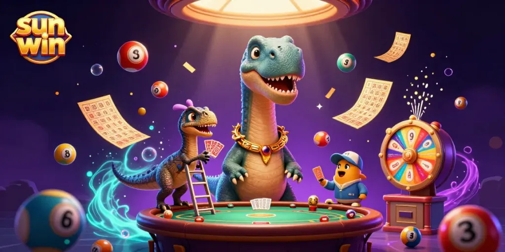 Join the fun at sun win with this vibrant and dynamic casino illustration featuring colorful gaming elements