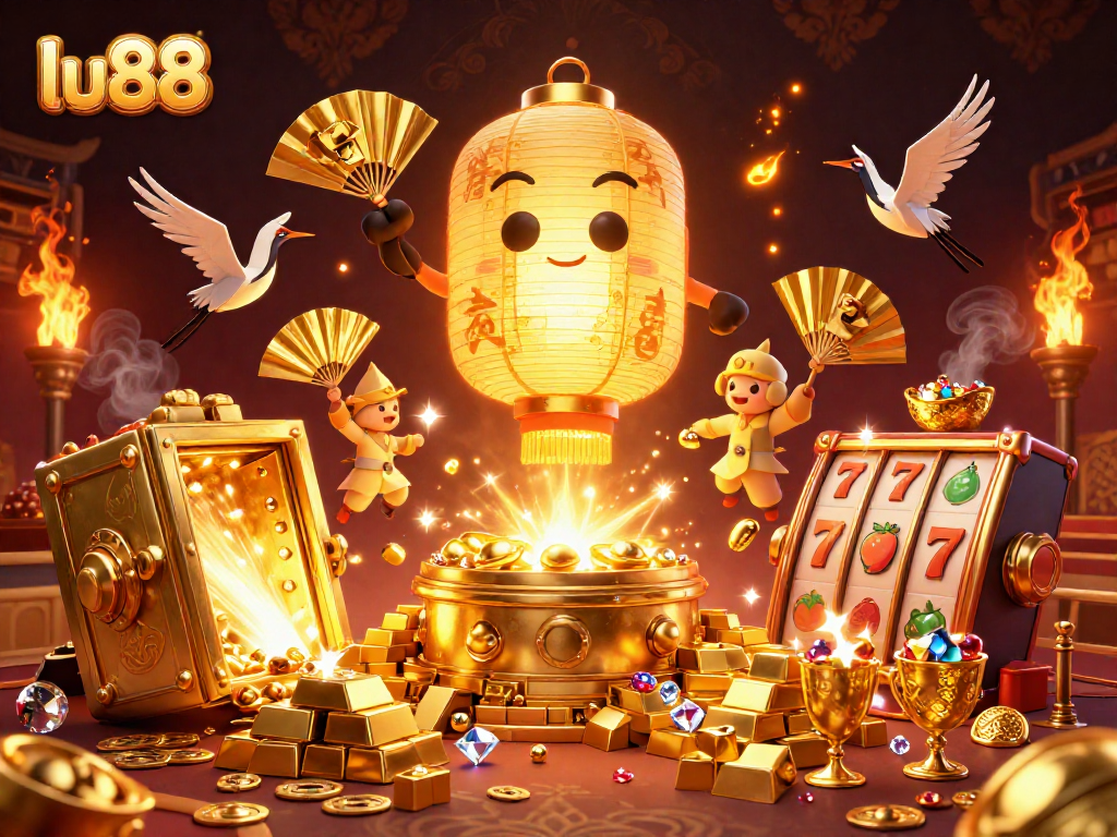 Experience winning thrills with lu88's vibrant 3D illustration showcasing casino excitement.