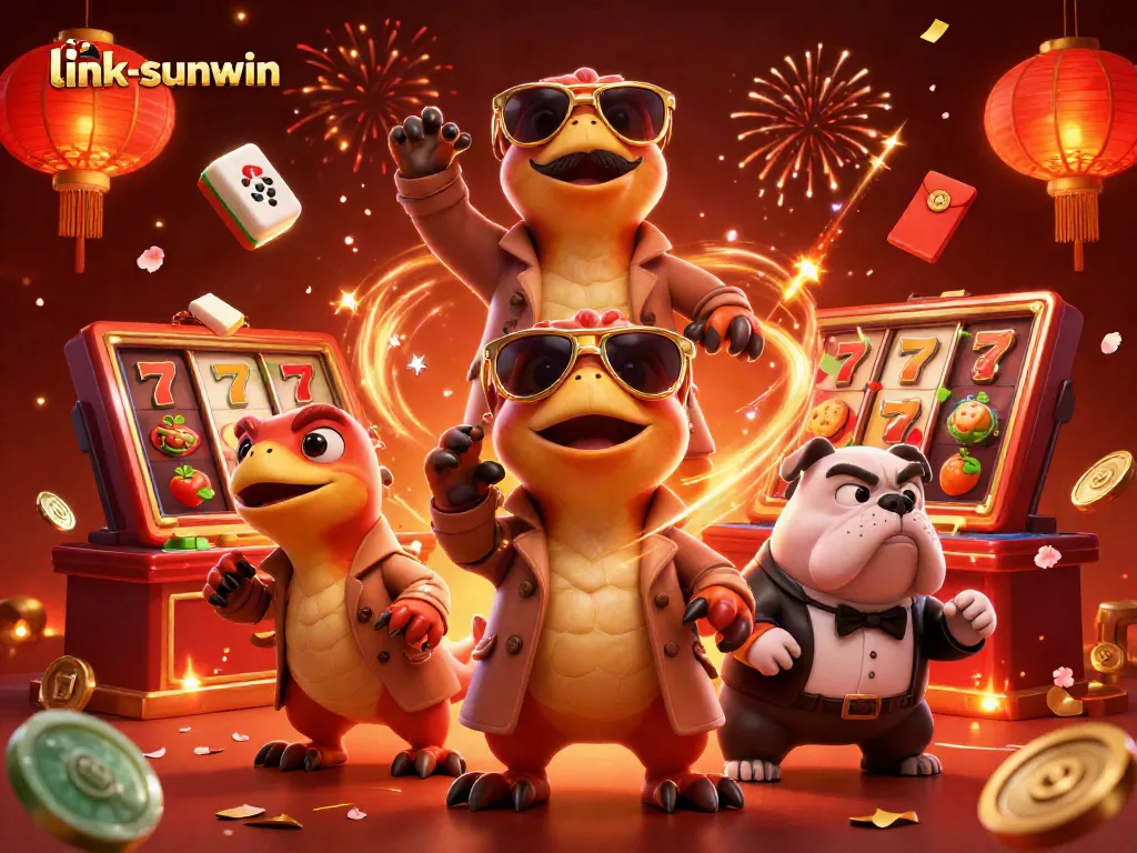 Engage with link-sunwin in this vibrant casino scene featuring quirky characters and gambling elements.