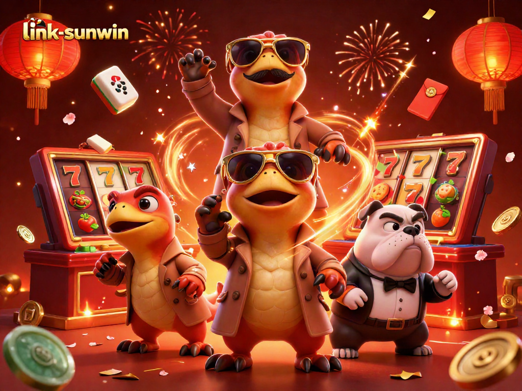 Engage with link-sunwin in this vibrant casino scene featuring quirky characters and gambling elements.