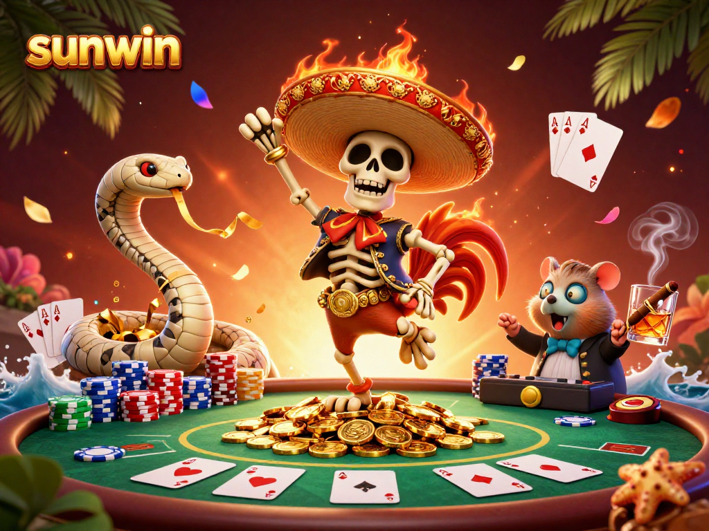 Engage in fun gameplay with sunwin, featuring vibrant card characters and exciting casino elements.