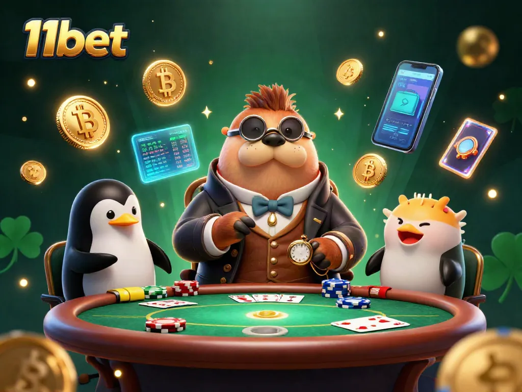 Experience thrilling poker action with 11bet's cartoon characters in an underwater scene.