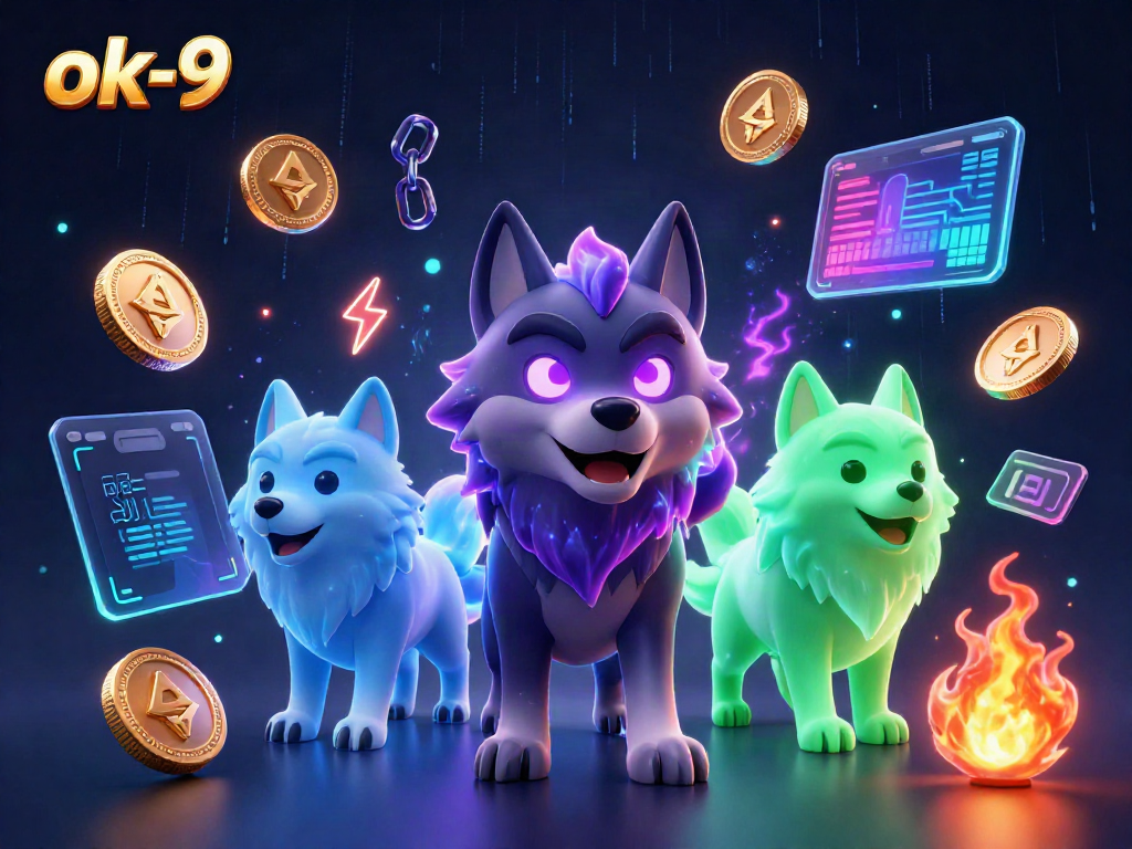 Experience thrilling wins at ok-9 with captivating ghost wolves and neon cryptocurrencies.