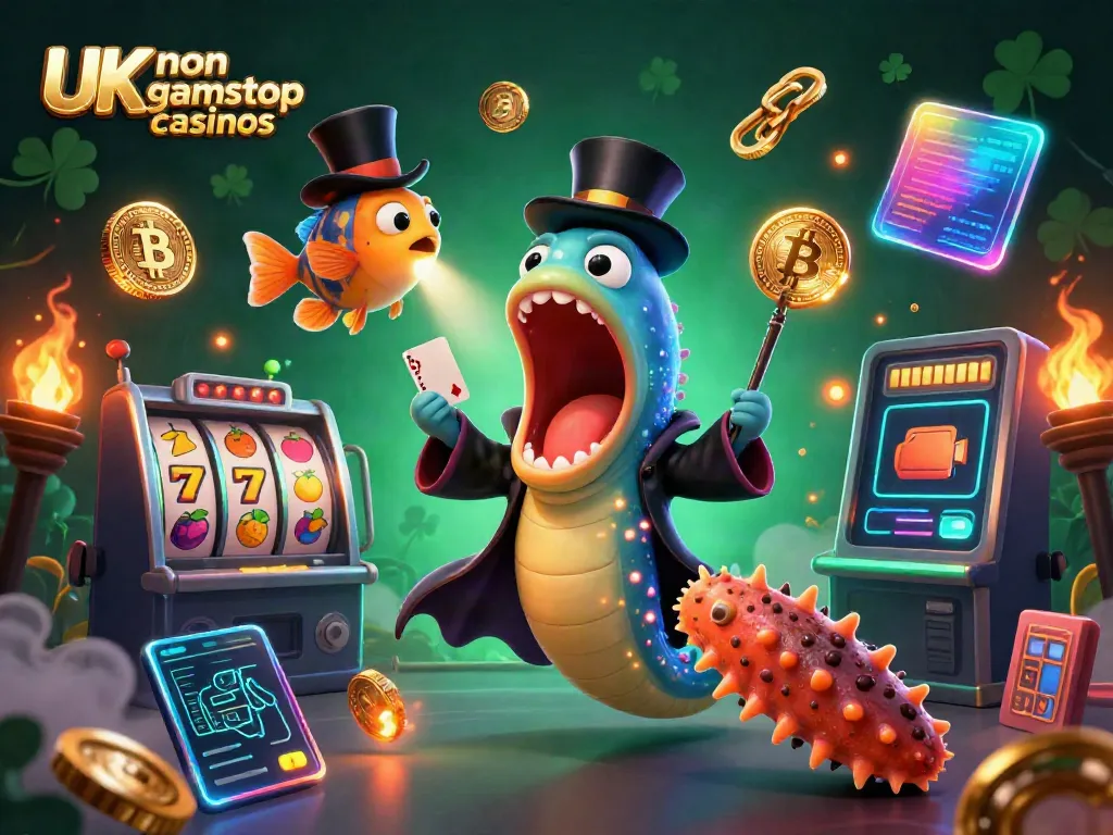 Engage with the magical scene of UK non gamstop casinos featuring a gulper eel performing card tricks.