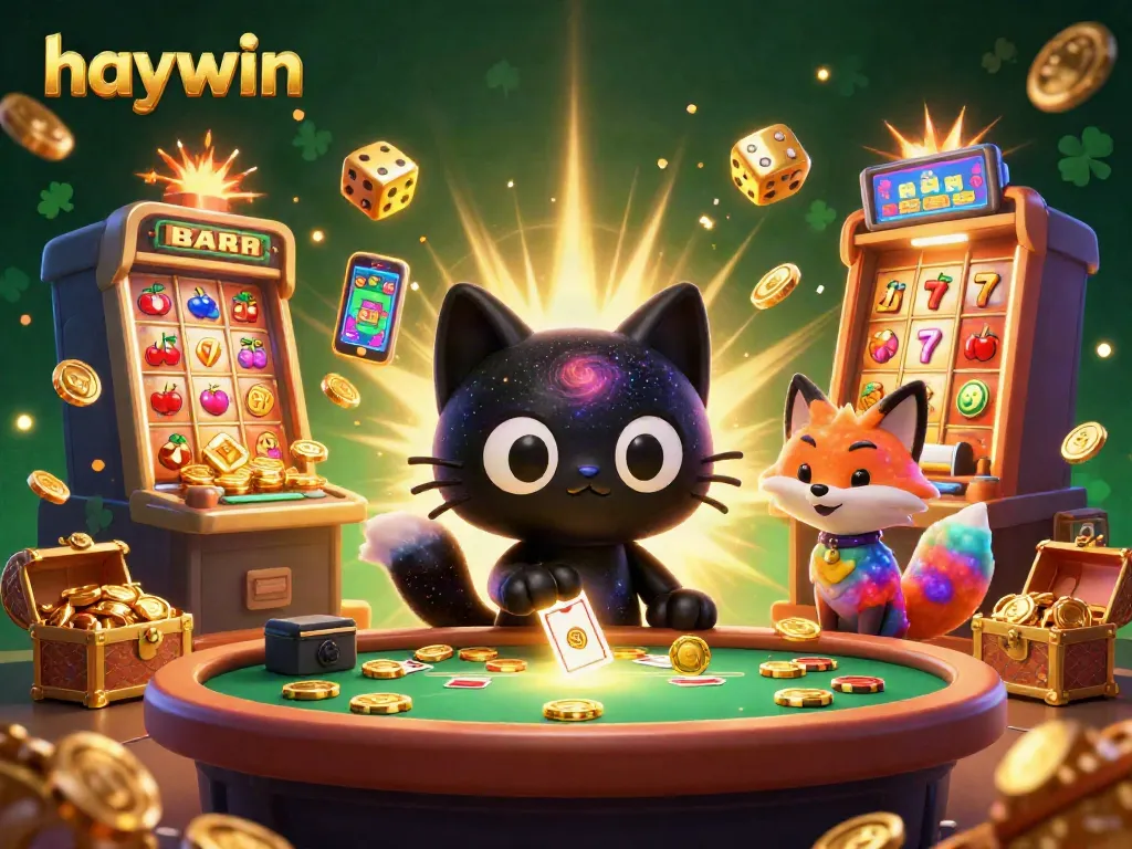 Experience vibrant gameplay in the cosmic casino with haywin's black hole cat and nebula fox companions.