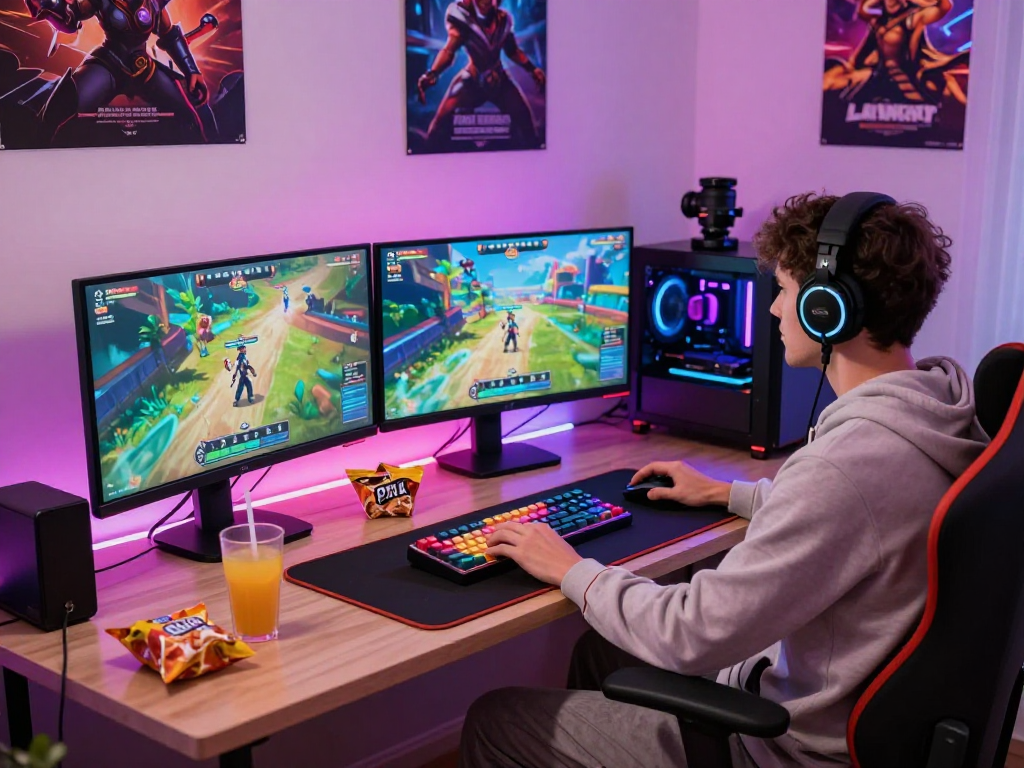Engaging gameplay session with a vibrant setup focused on a porn game experience and modern gaming peripherals.