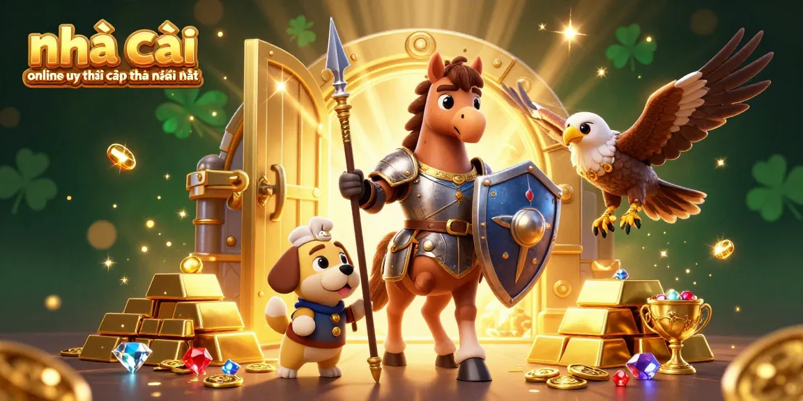 Engage with nhà cái online uy tín cập nhật mới nhất in this vibrant 3D illustration showcasing knights and treasure.