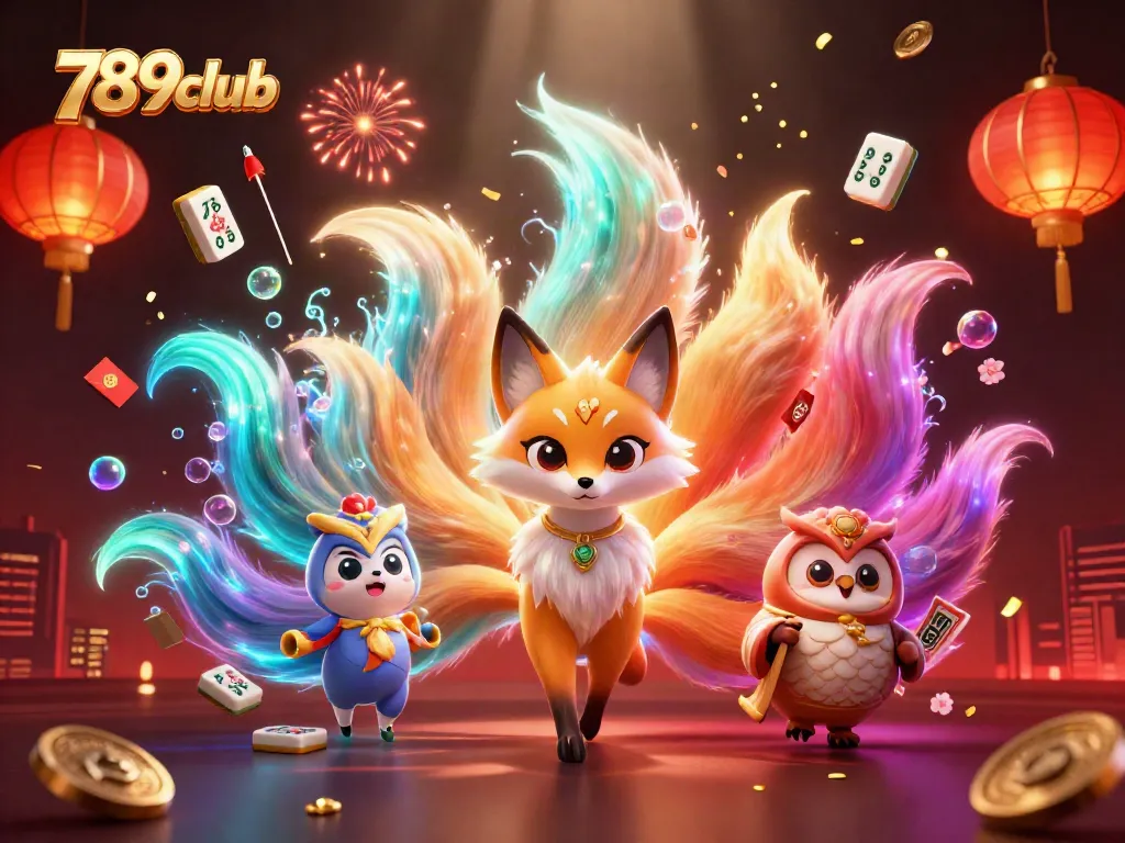 Experience vibrant gaming with 789club's dynamic characters and colorful casino elements in an immersive illustration.