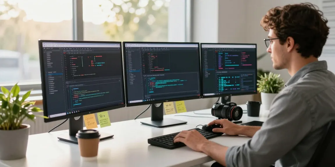 Instant indexing in action at a modern software development office, showcasing the coding process.