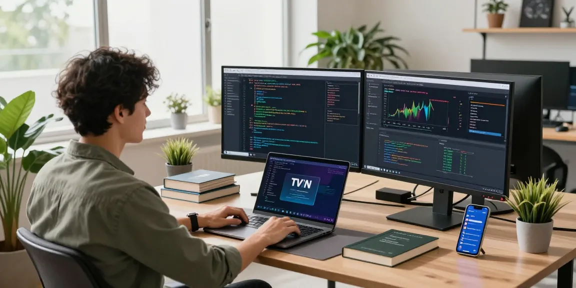 快连 VPN 开发者在现代工作空间中利用双显示器优化网络连接。