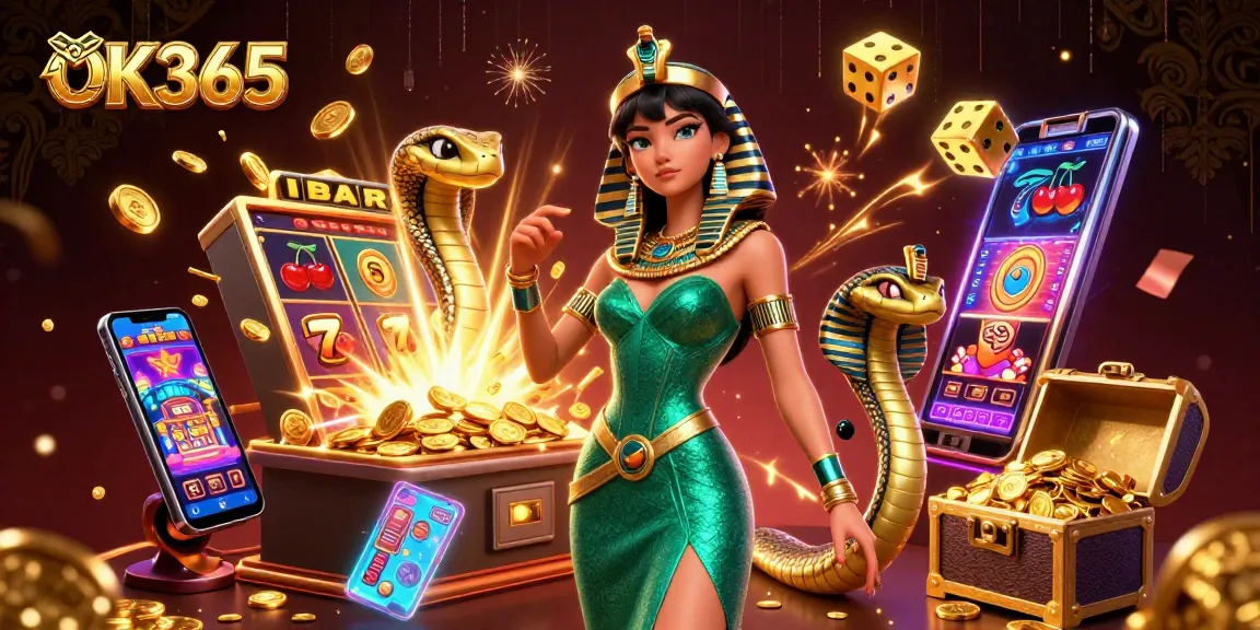Experience thrilling gaming at OK365 with an enchanting casino illustration bursting with vibrant action.