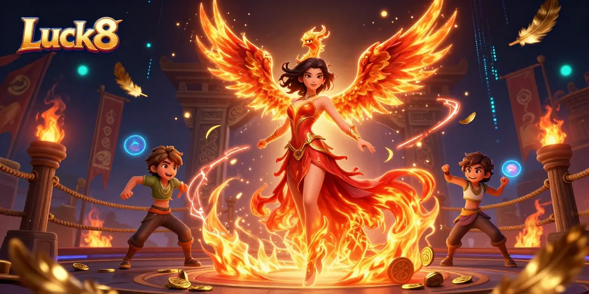 Engage with exciting casino gameplay at Luck8, featuring vibrant characters and dynamic gambling elements.
