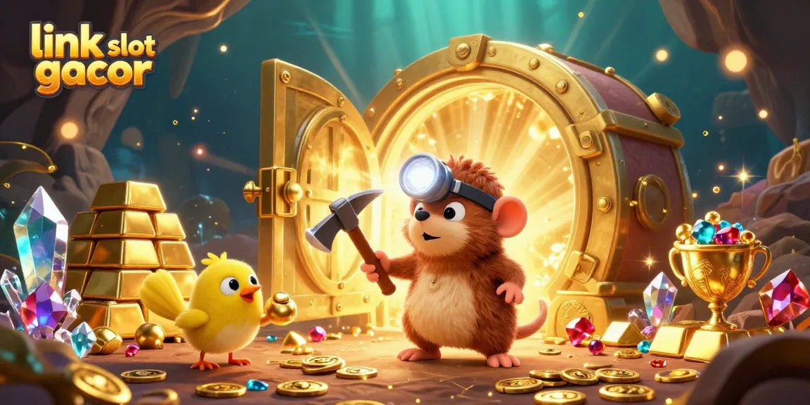 Experience the excitement of link slot gacor with dynamic visuals of lucky treasure hunters and sparkling gems.