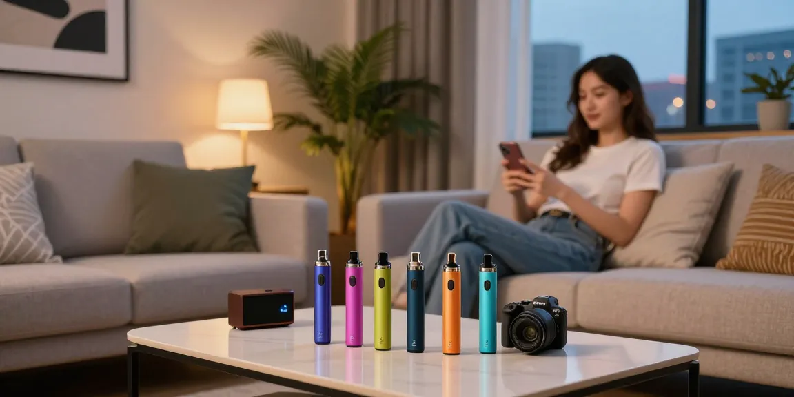 Relaxed woman enjoying thc vapes in a modern urban home setting.