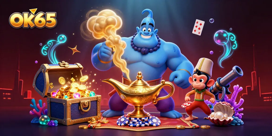 Experience the thrill of winning with ok65 casino elements, featuring a dynamic genie and rich visuals.
