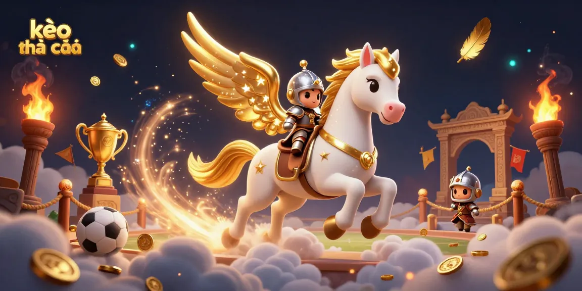 Bet on kèo nhà cái with a celestial horse, knight, and dynamic sports betting elements.