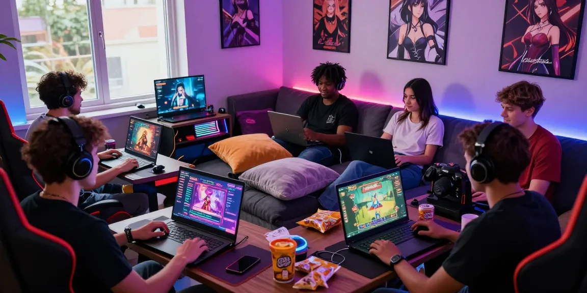 Engaged players enjoying lewdspot adult games in a colorful and cozy gaming nook.