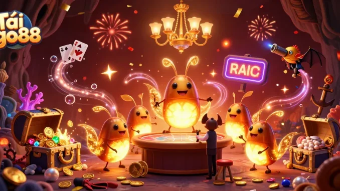 Experience the thrill of Tải go88 with dazzling glowworms lighting a vibrant casino scene.